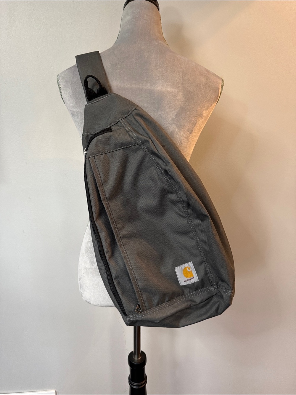 Carhartt Gravel Gray Crossbody Sling Bag with Yellow Logo EUC